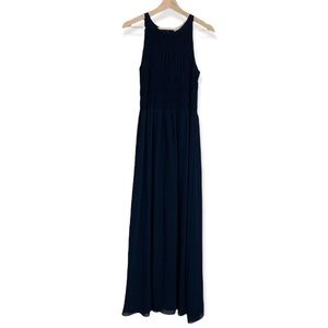 Michael Kors Navy Blue Scoop Neck Ruched Flowy Maxi Dress | Size Small